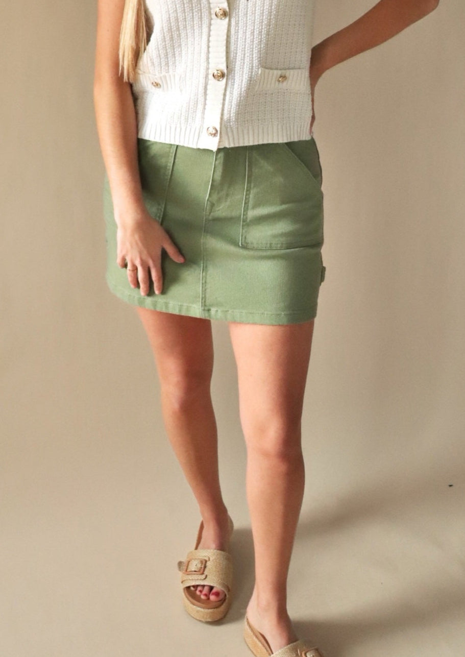 Green Denim Skirt Army Green Mini Skirt Womens Olive Green Cargo