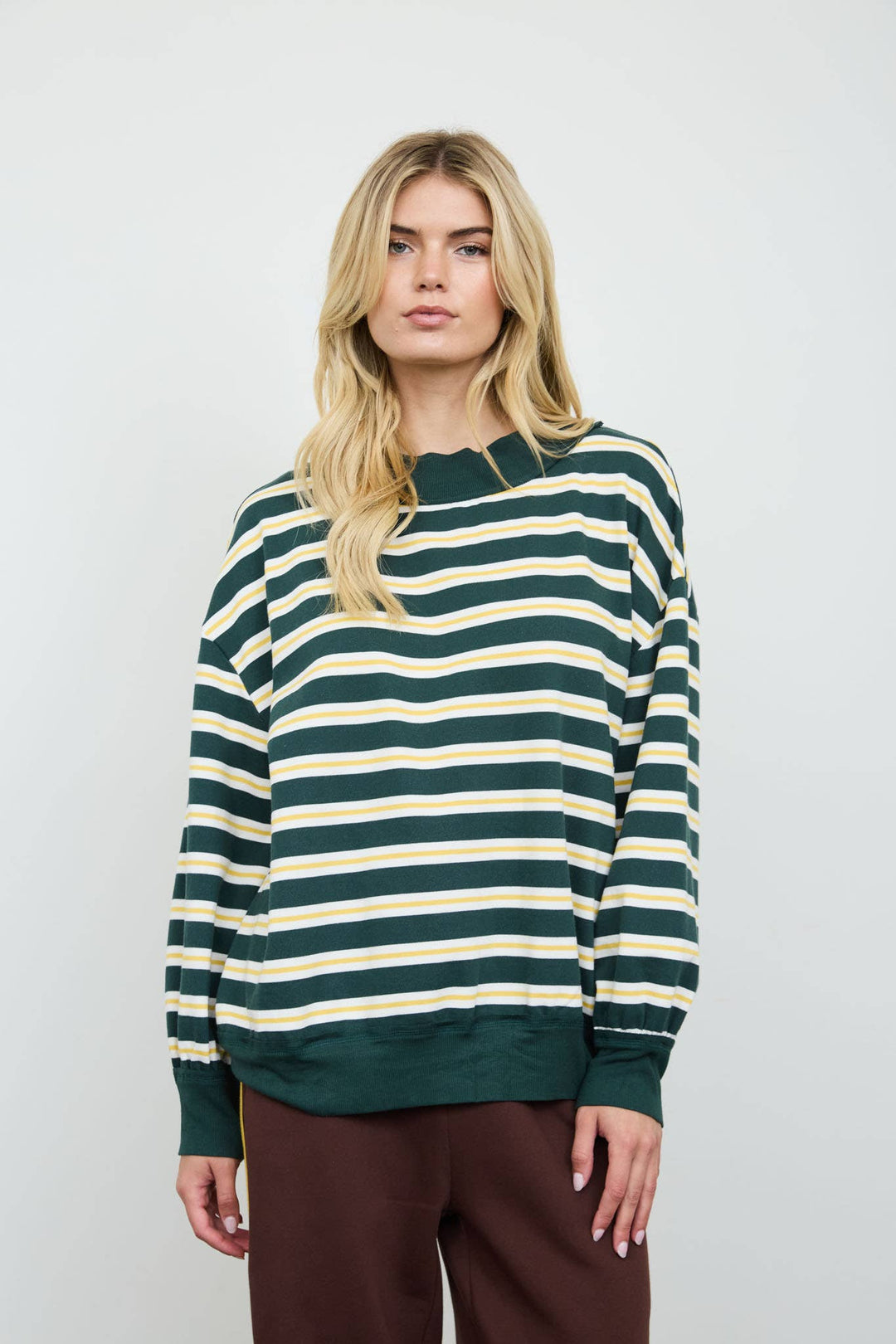 Green &amp; Ivory Stripe Knit Top