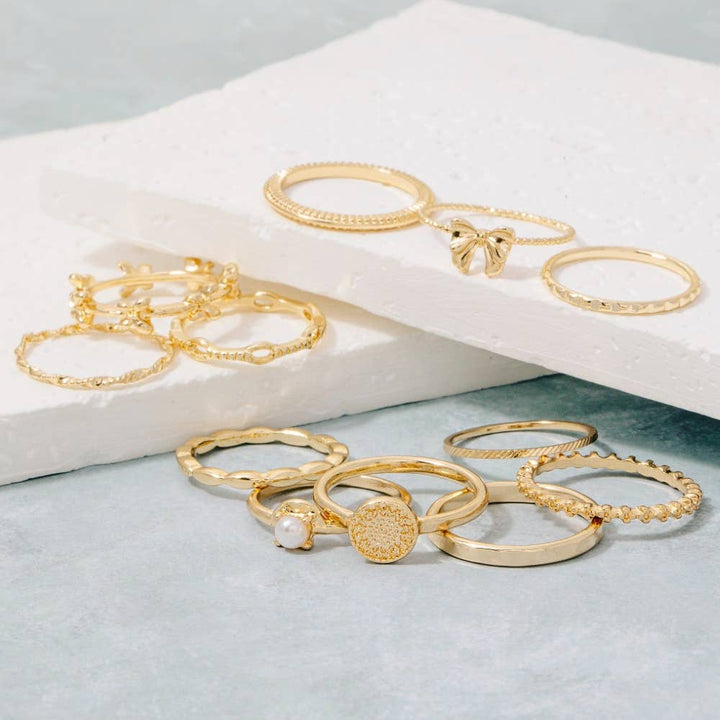 Twelve Piece Ribbon Bow Stackable Ring Set