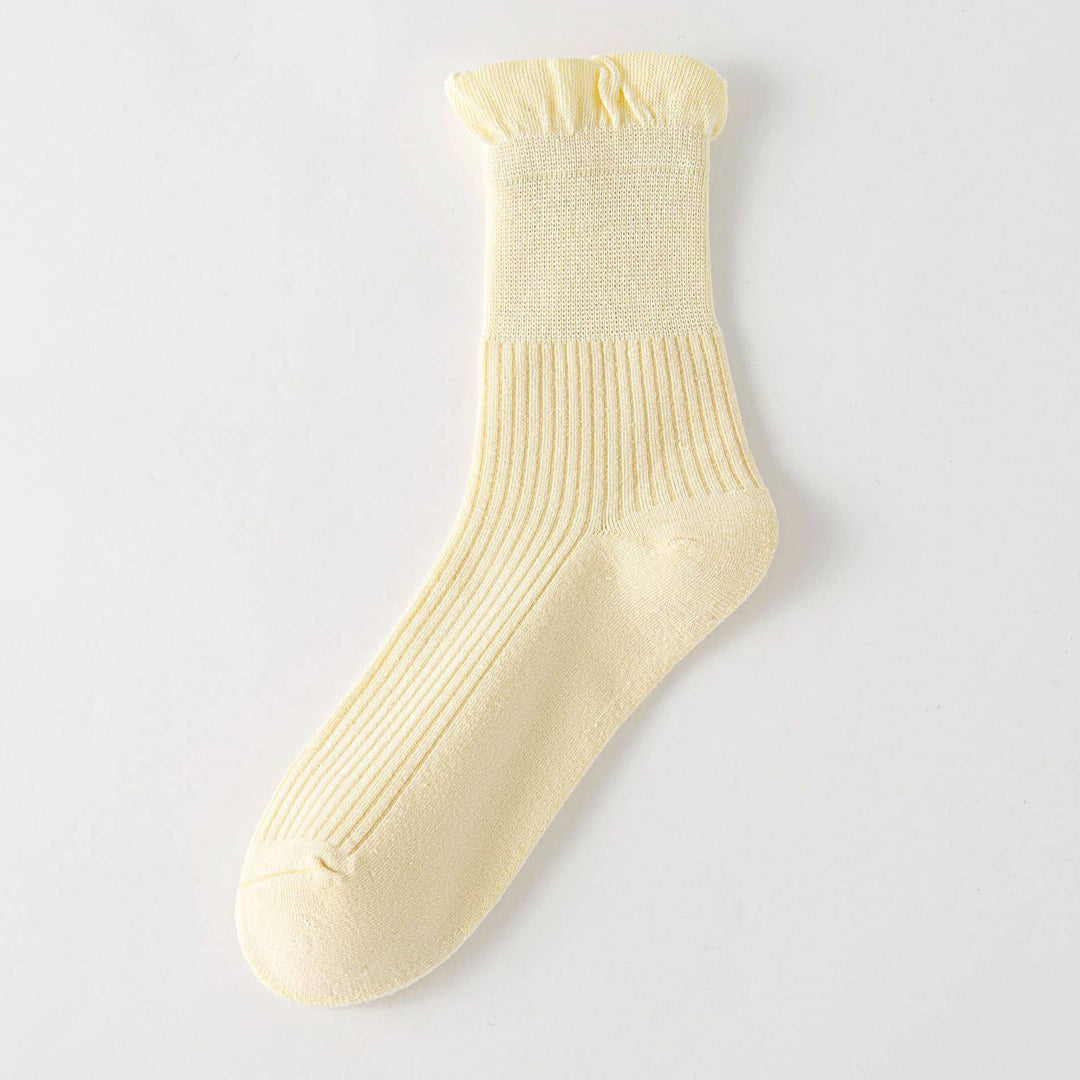 Thin Solid Ruffle Crew Socks