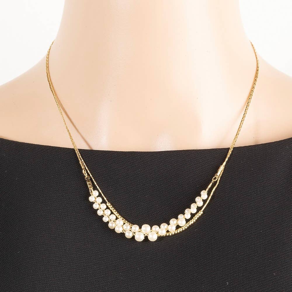 Pearl And Metallic Beaded Accent Layered Chain Necklace