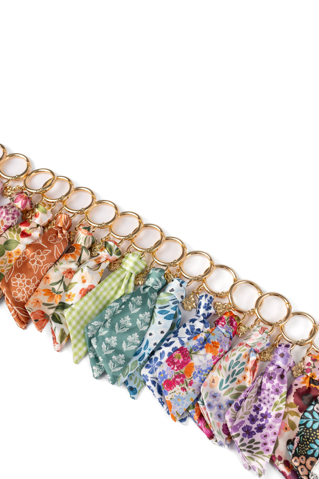 Floral Satin Keychain Blue Stripes