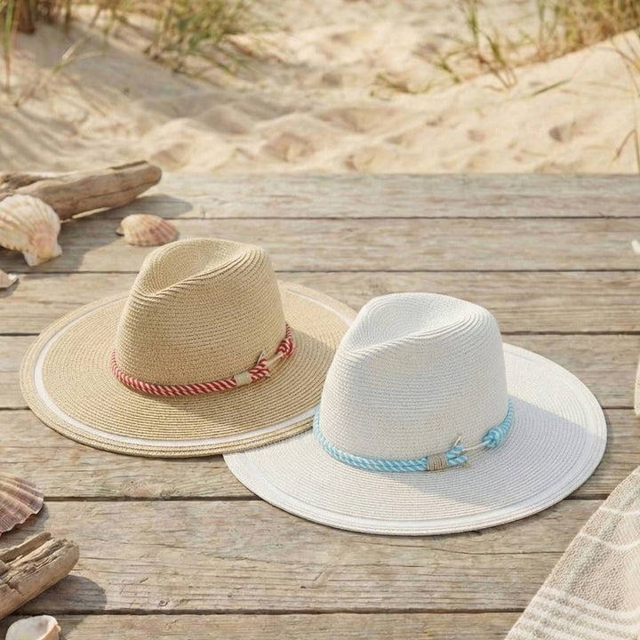 Striped Rope Flat Brim Straw Sun Hat