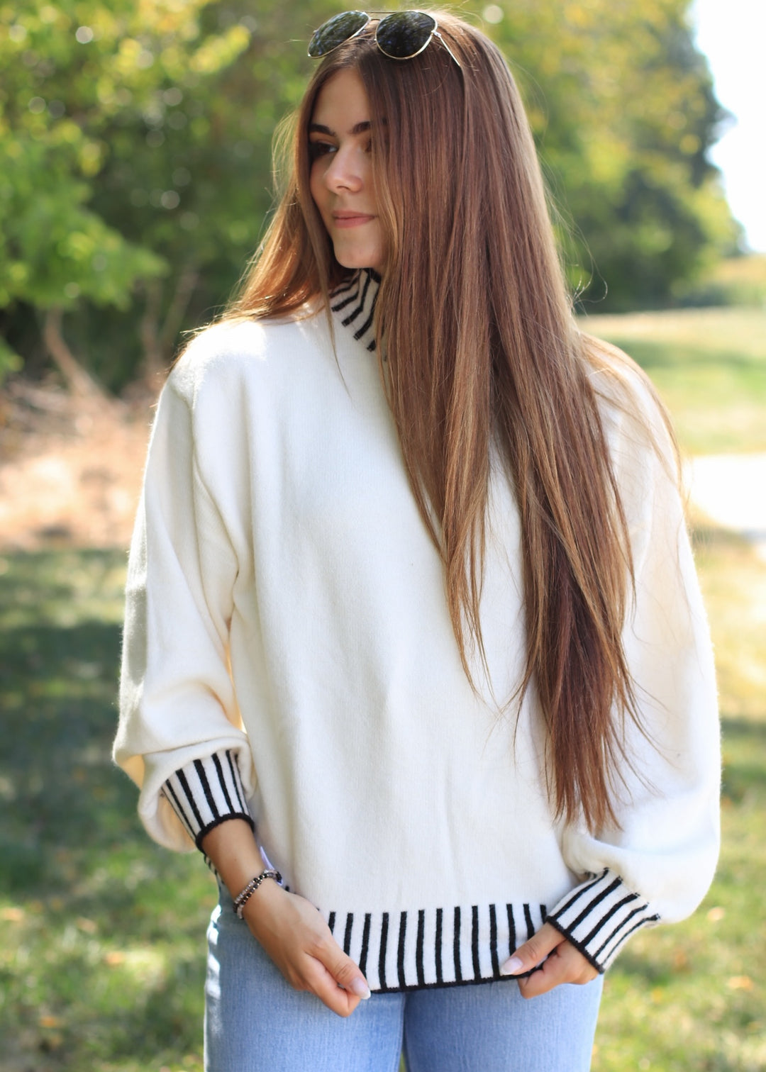 Frost & Ink Ribbed Trim Sweater
