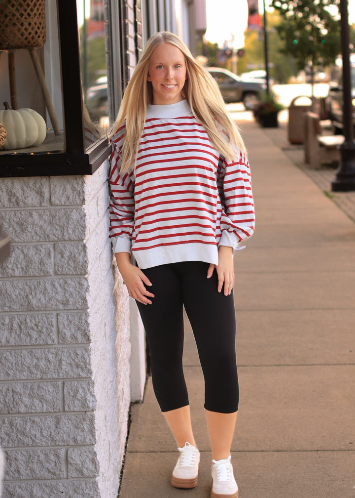 Striped Mock Neck Sweatshirt