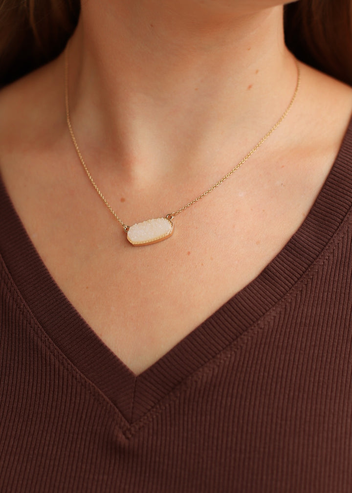 White AB Stone Charm Necklace