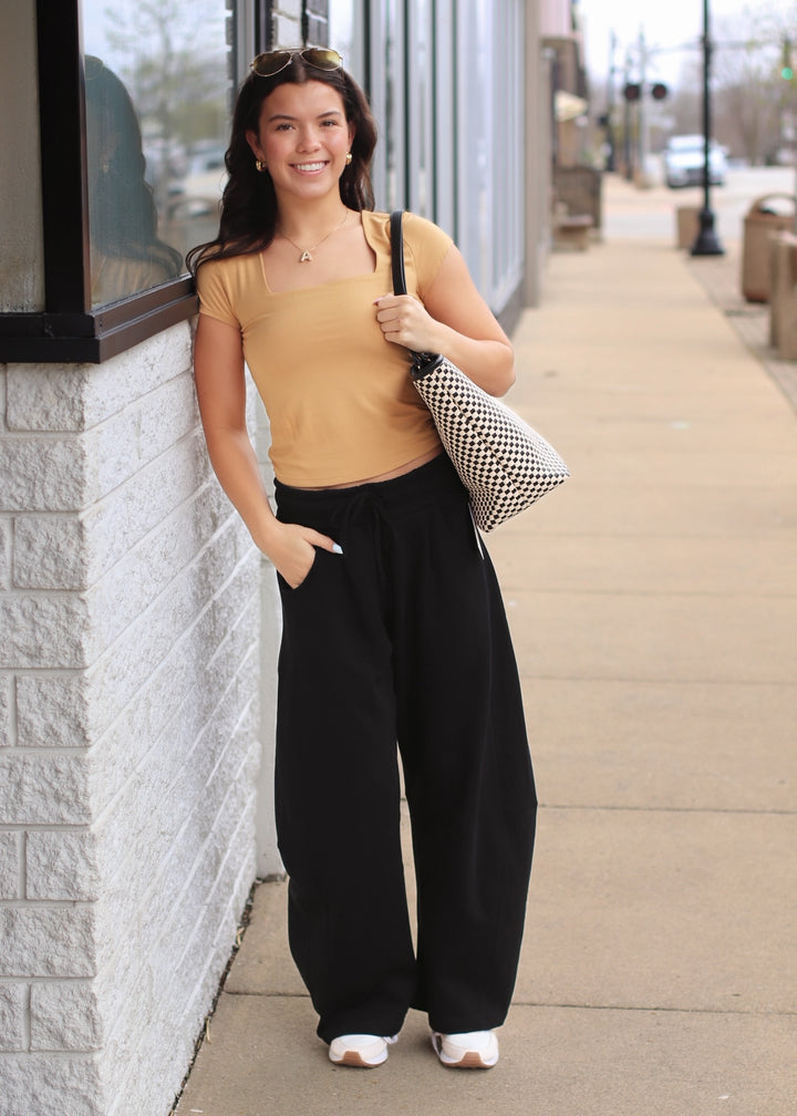 CLEARANCE FINAL SALE Square Neck Knit Tee in Golden