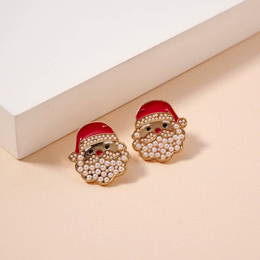 Pearl Santa Claus Stud Earrings | Christmas Holiday Earrings