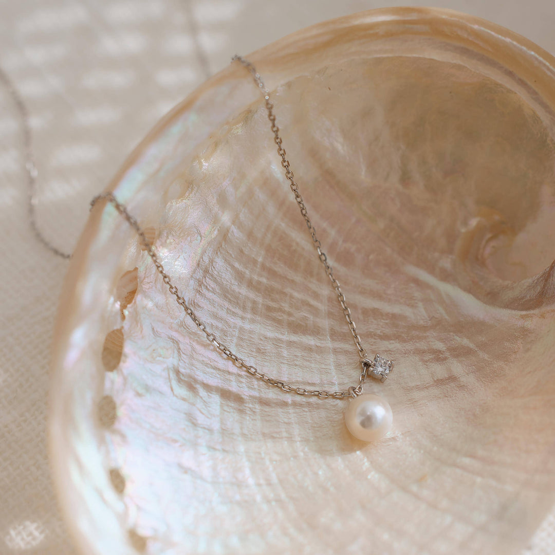 Sterling Silver Pearl & Zirconia Pendant Necklace