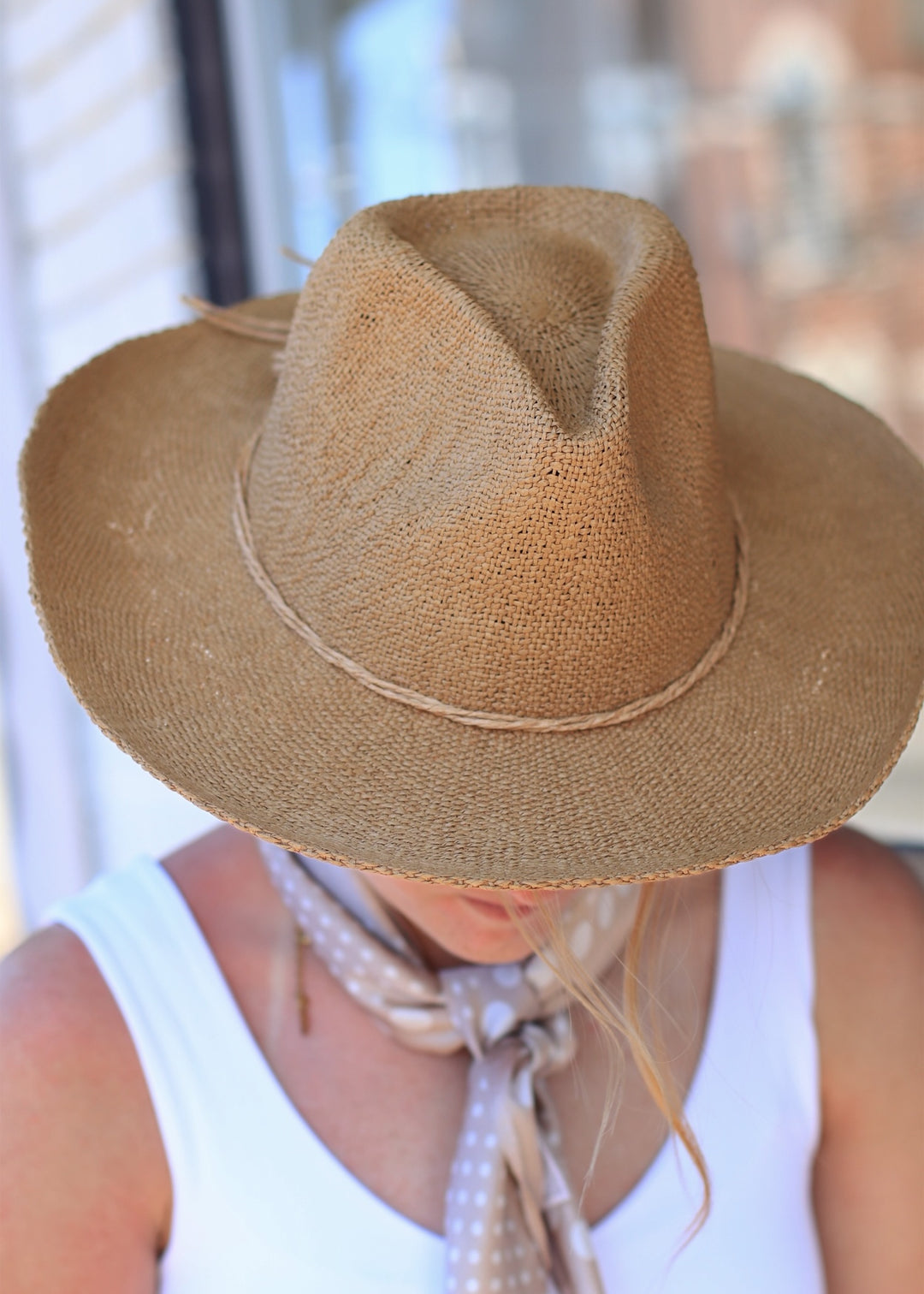 Paper Straw Braided Cord Band Cowboy Hat