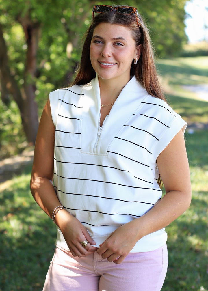 Cream & Black Luxe V-Neck Top