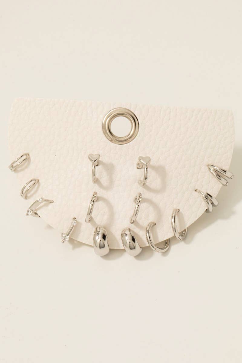 7Pc Mixed Heart And Cz Hoop Earrings Set