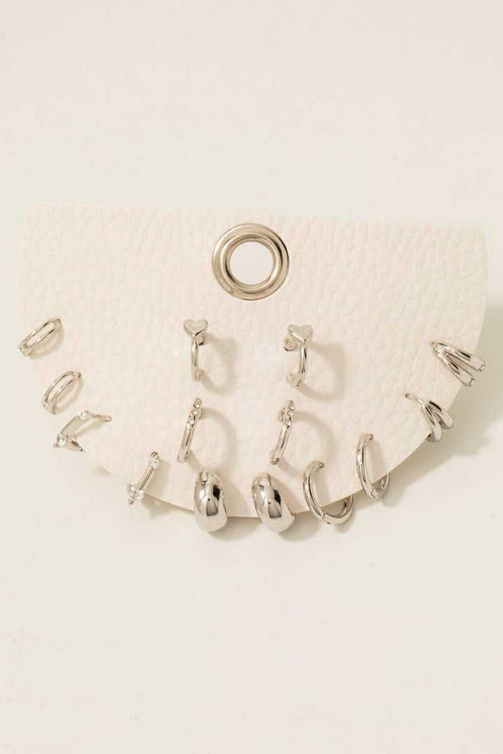 7Pc Mixed Heart And Cz Hoop Earrings Set