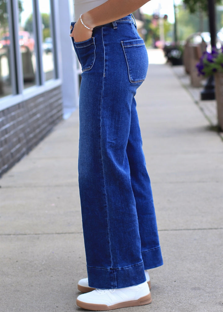 The Colette Crop High Rise Patch Pocket Crop Denim