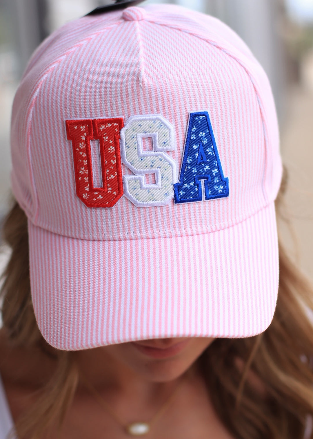 USA Letter Patch Striped Trucker Hat
