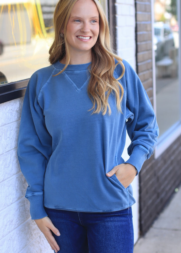 Pocket Perfect Pullover in Dusty Blue
