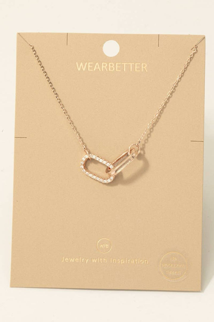 Gold Dipped Cz Pave Oval Link Pendant Necklace