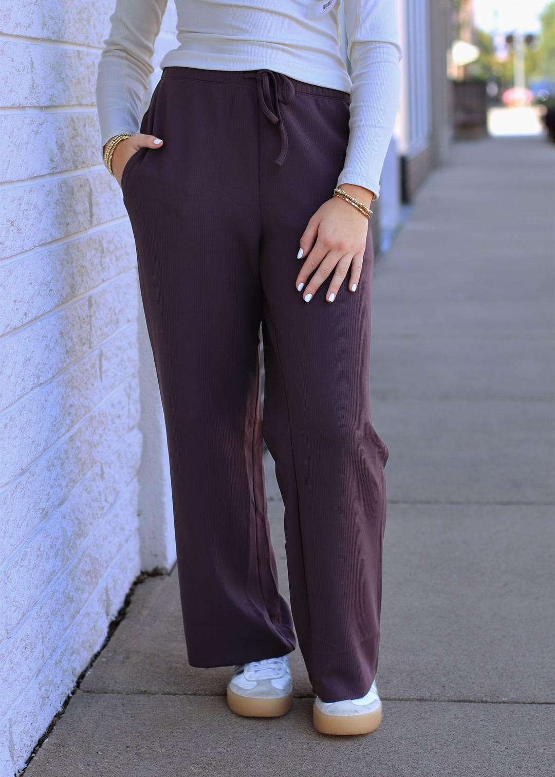 Coffee Bean Ribbed Solace Drawstring Pants