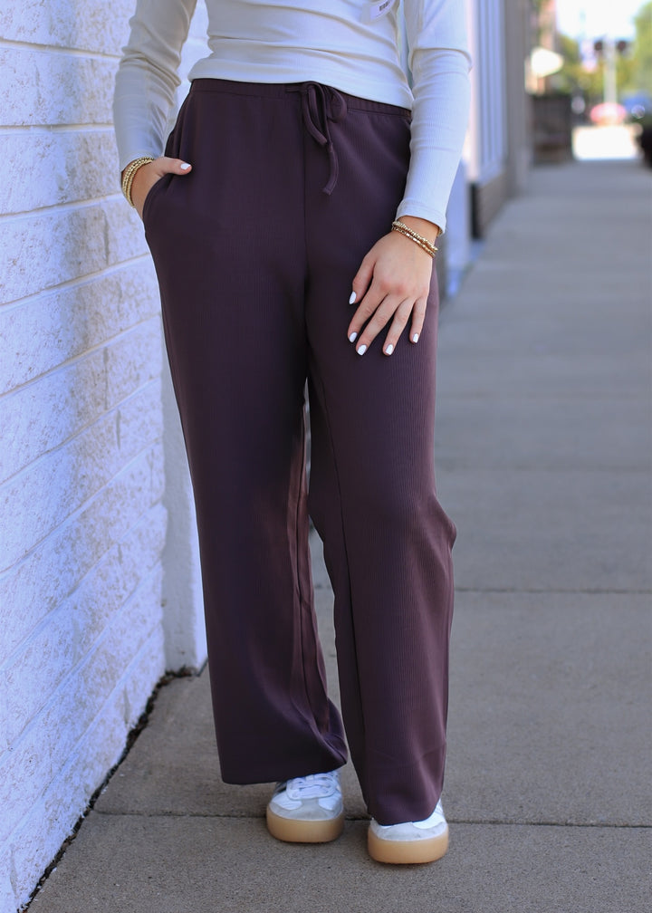 Coffee Bean Ribbed Solace Drawstring Pants