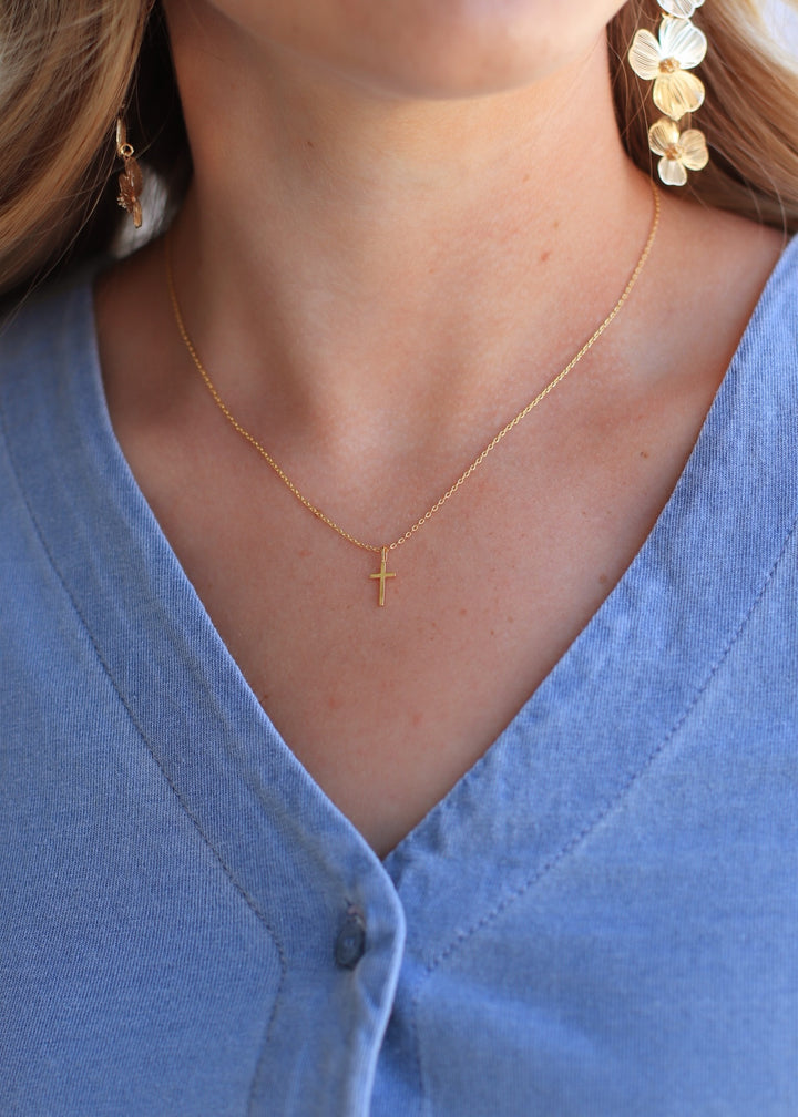 Simple Cross Pendant 18K Gold Dipped Necklace