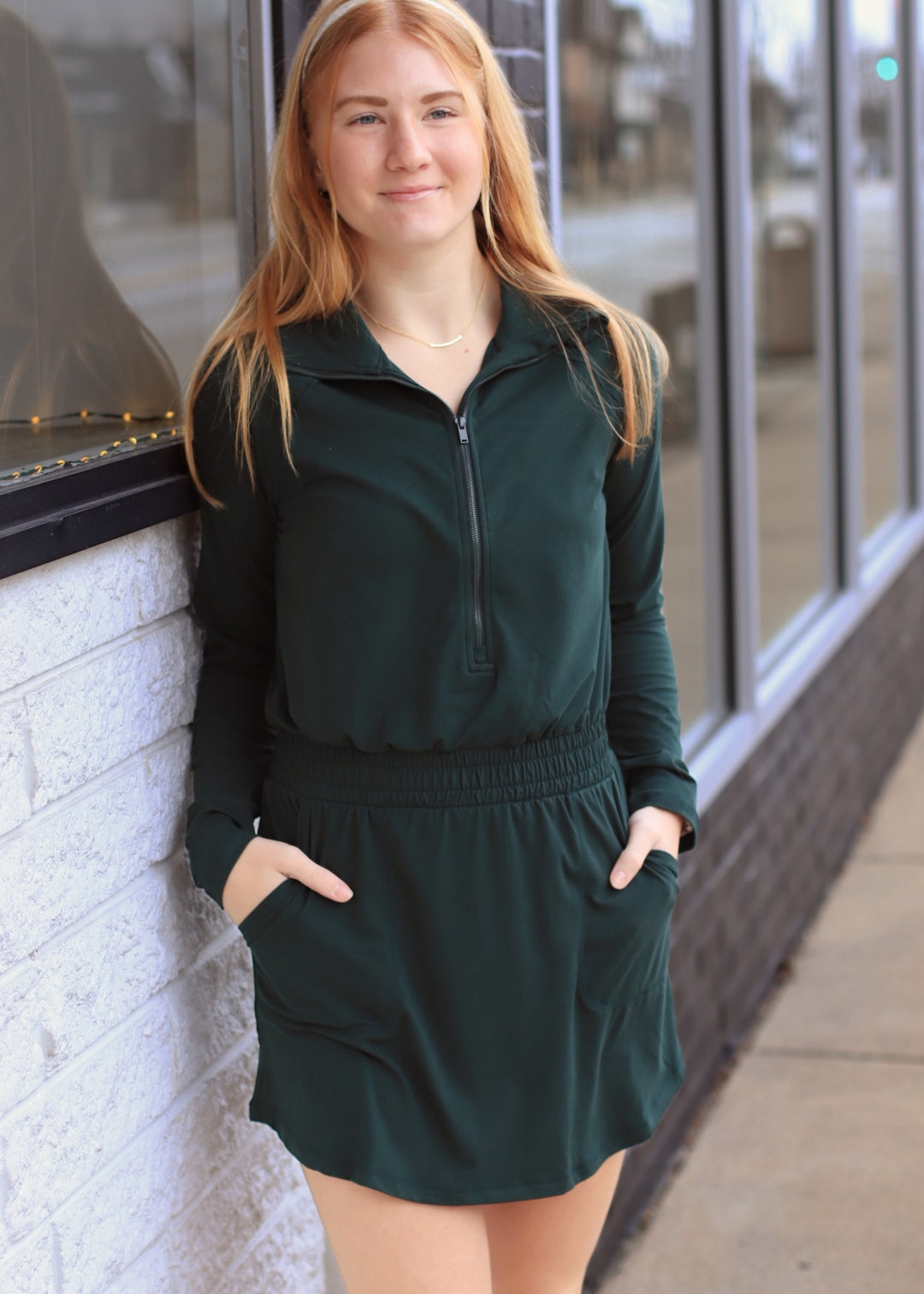 Butter Soft Quarter Zip Romperskirt in Regency Green