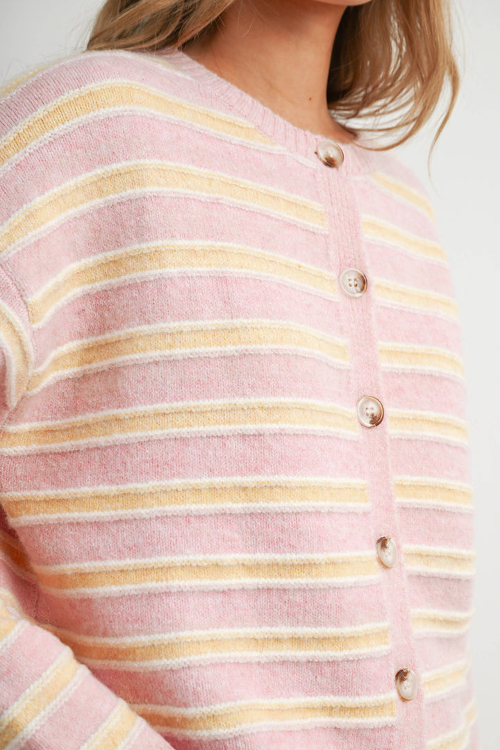 Ivory Multi Stripe Button-Up Cardigan