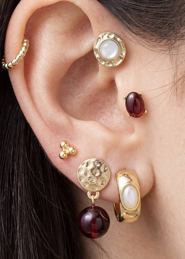 Stone Stud Huggie And Bead Drop Six Pair Earrings Set