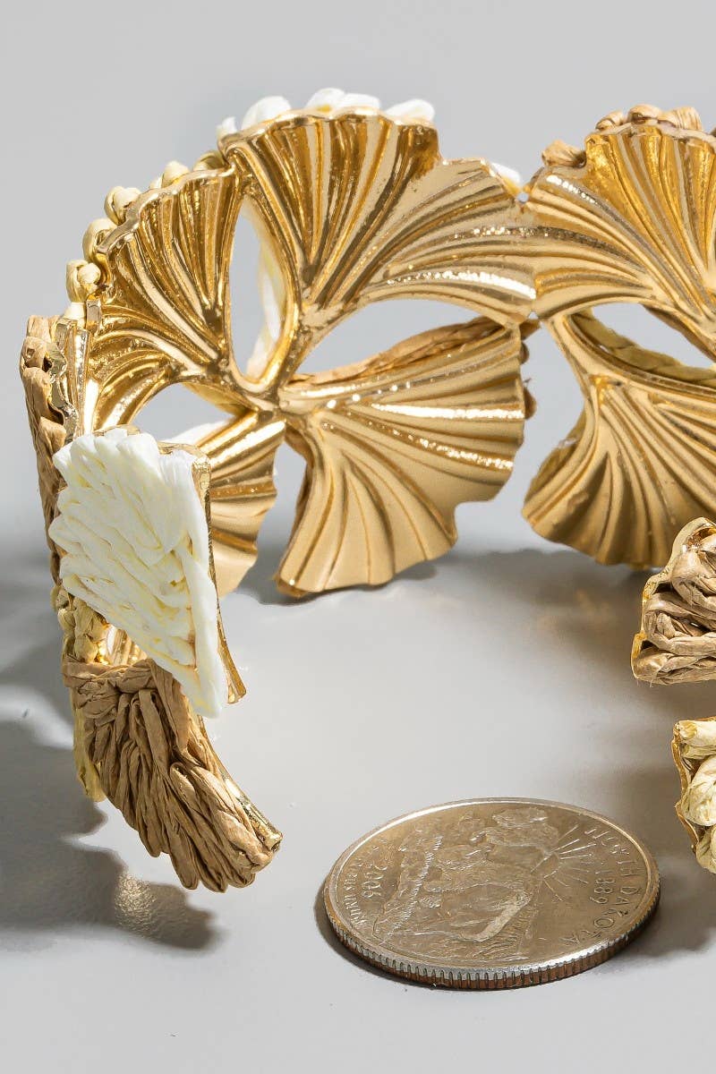 Three Tone Raffia Leaf Cuff Bracelet