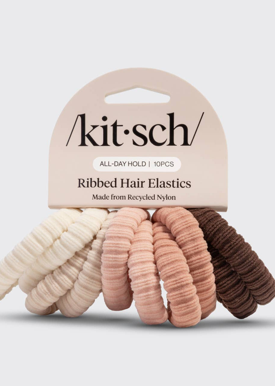Recycled Fabric Ribbed Hair Elastics 10pc Set - Blush