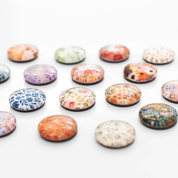 Glass Magnets, Box Set of 8 Floral Magnets