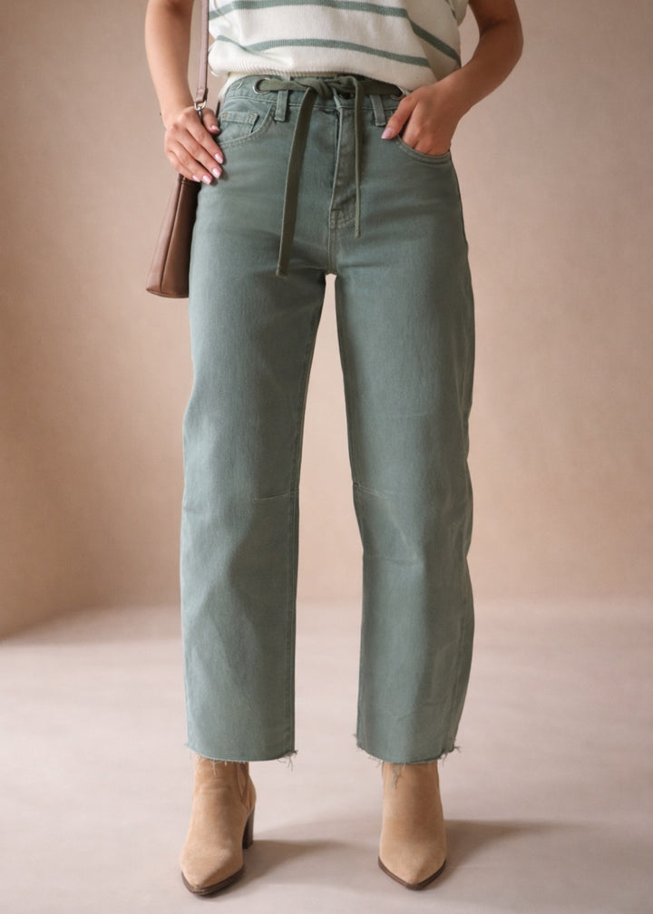 Olive Wide Barrel Crop Jeans