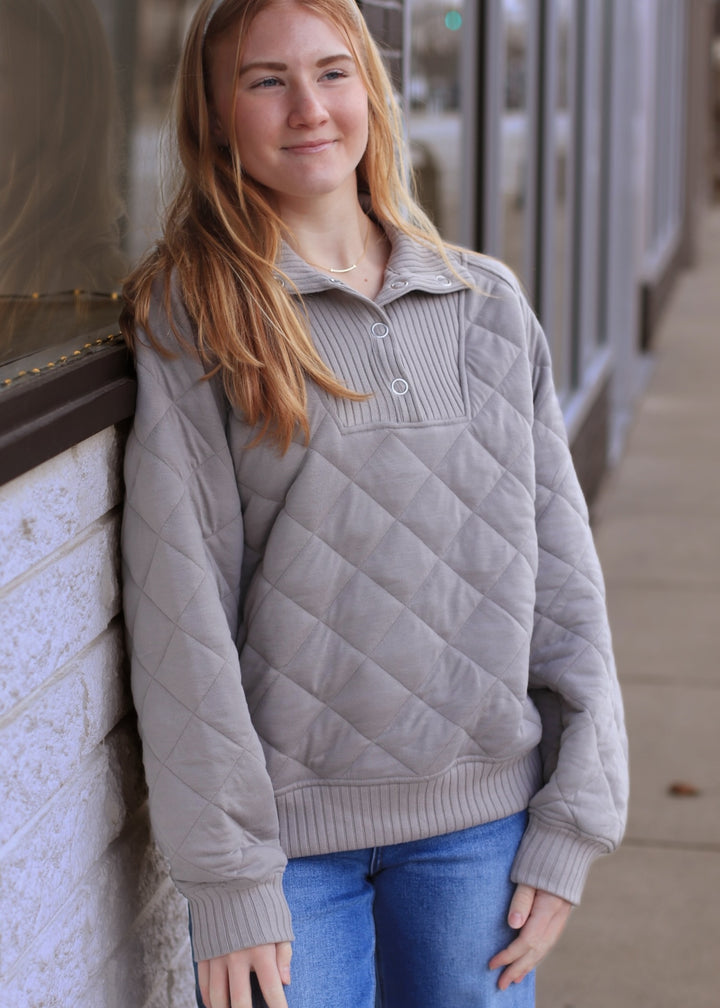 Golden Hour Quilted Pullover in Taupe