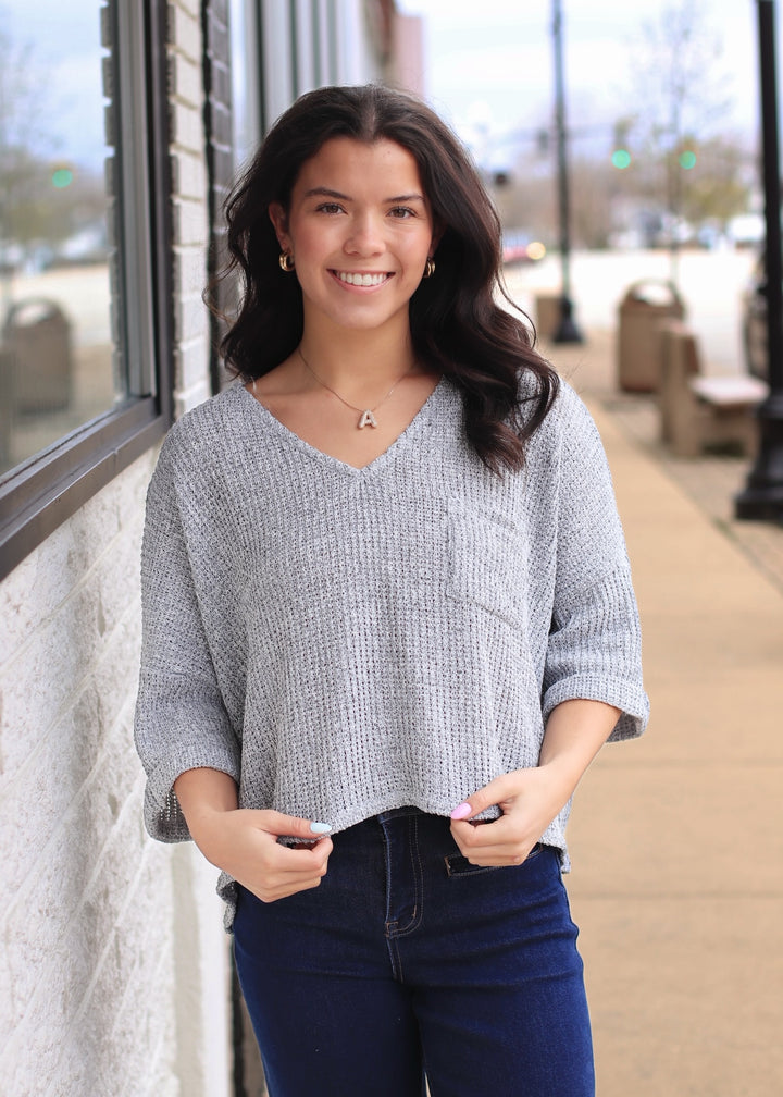 Gretchen Short Roll-Up Sleeve V-neck Top