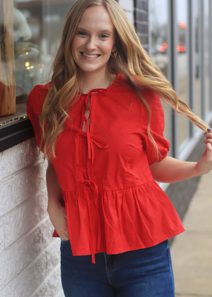CLEARANCE FINAL SALE So Sweet Front Ties Puff Half Sleeve Top