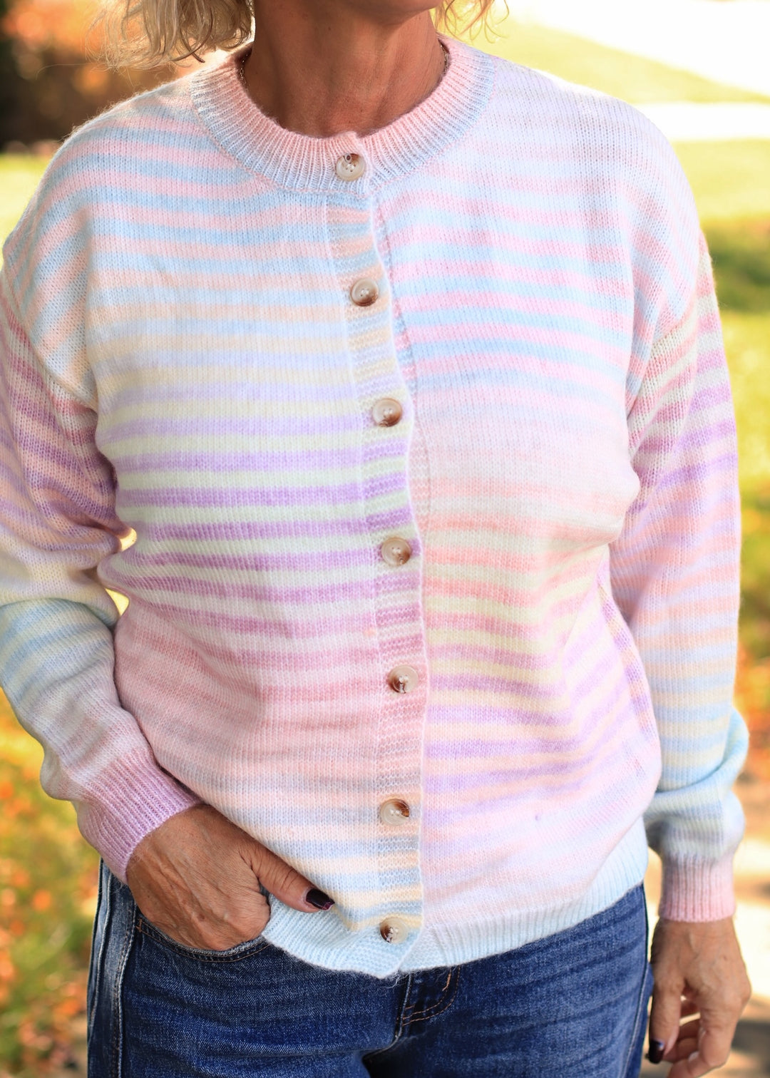 Space-Dye Striped Button-Down Cardigan in Pastel