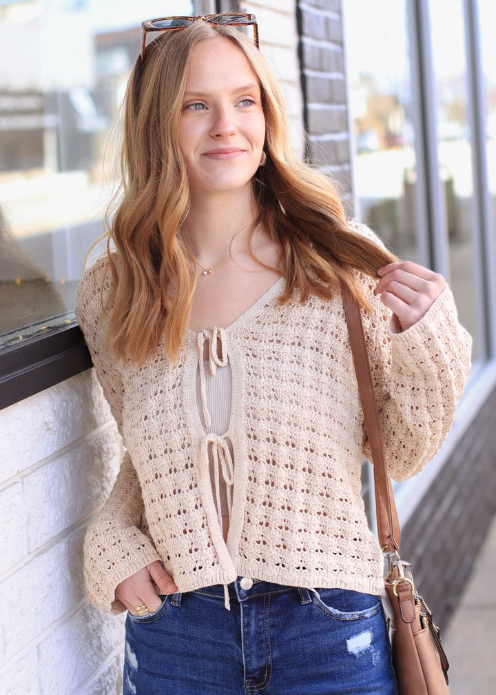 The Stevie Bow Cardigan — Natural