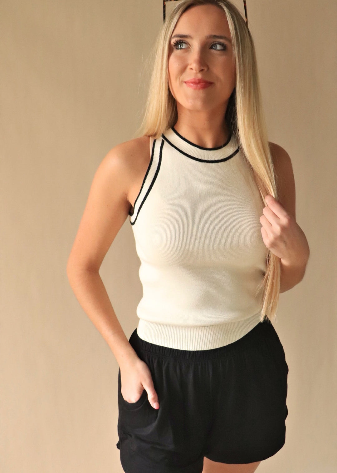 Caroline Halter Neck Top in Ivory