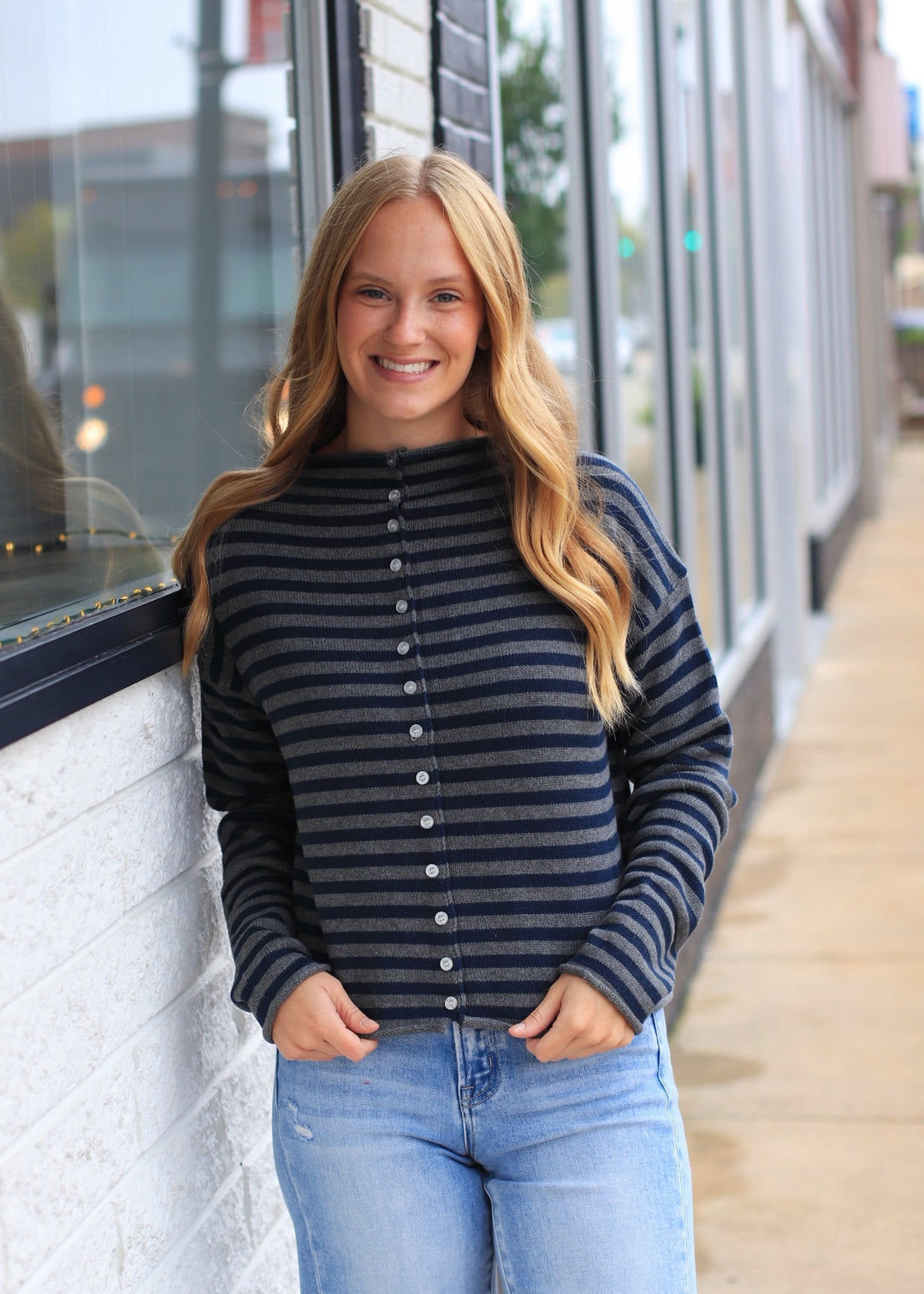 Elina Striped Collar Knit Top