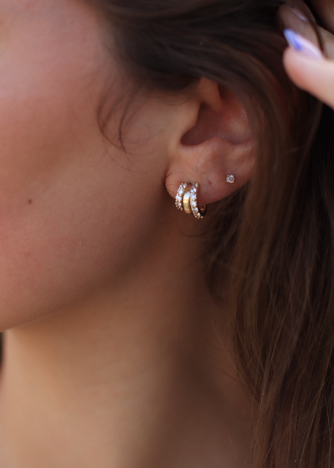 Gold Dipped Cz Pave Wide Layered Hoop Earrings