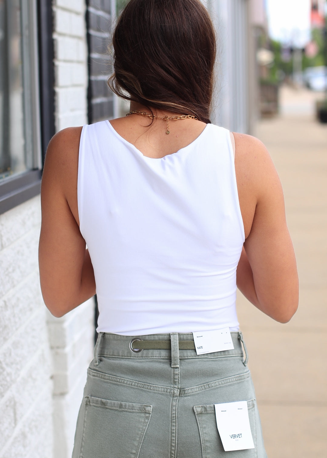 Clean Line Boat Neck Tank Top in White