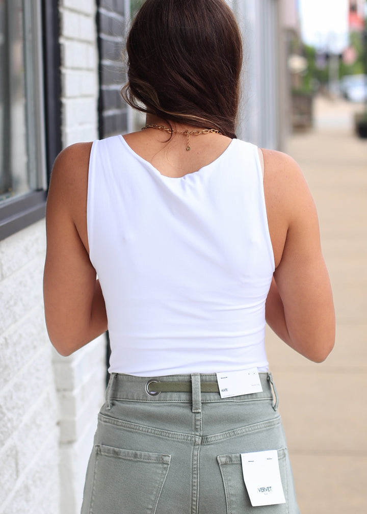 Clean Line Boat Neck Tank Top in White