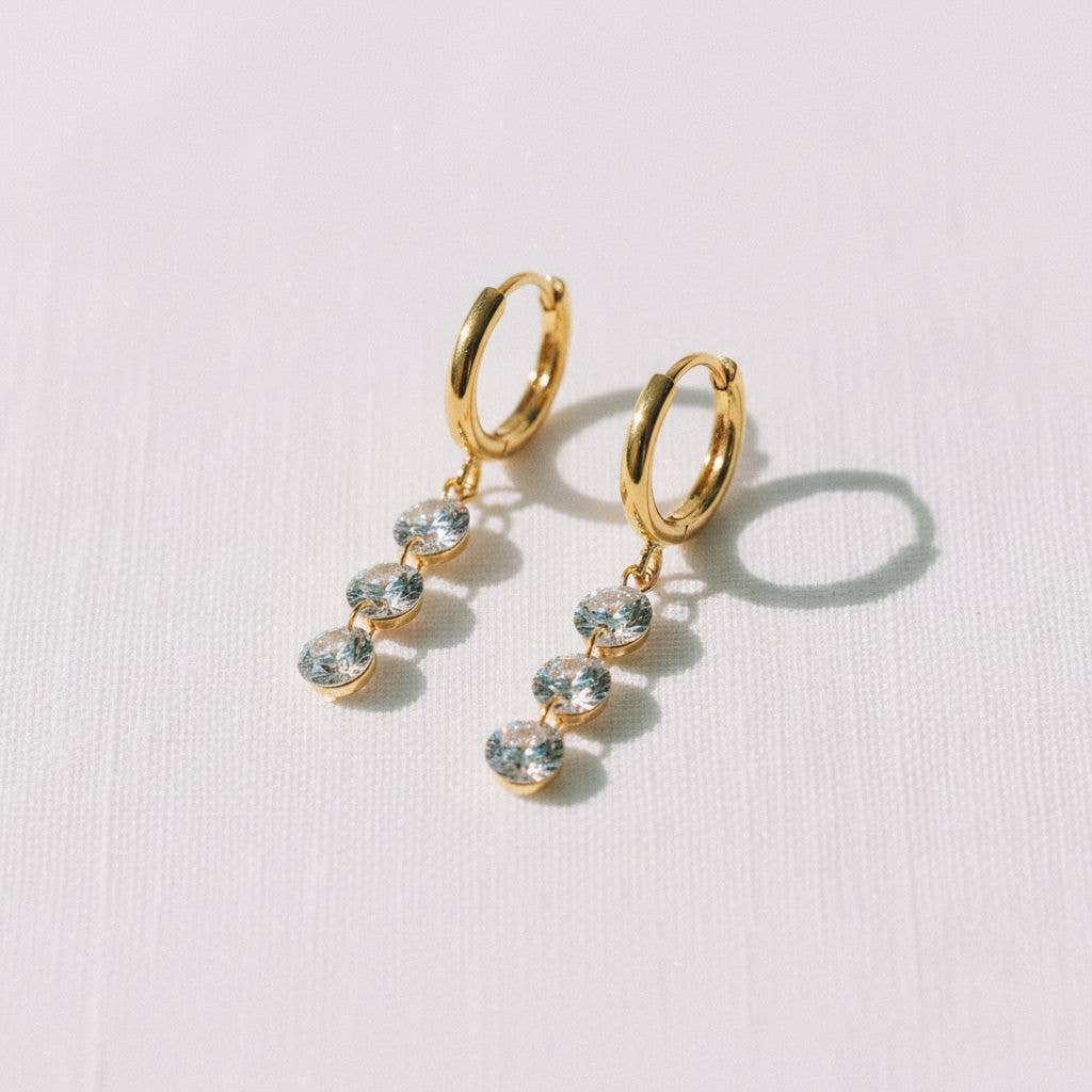 Chic Three-Stone Drop Earrings in Gold Plated