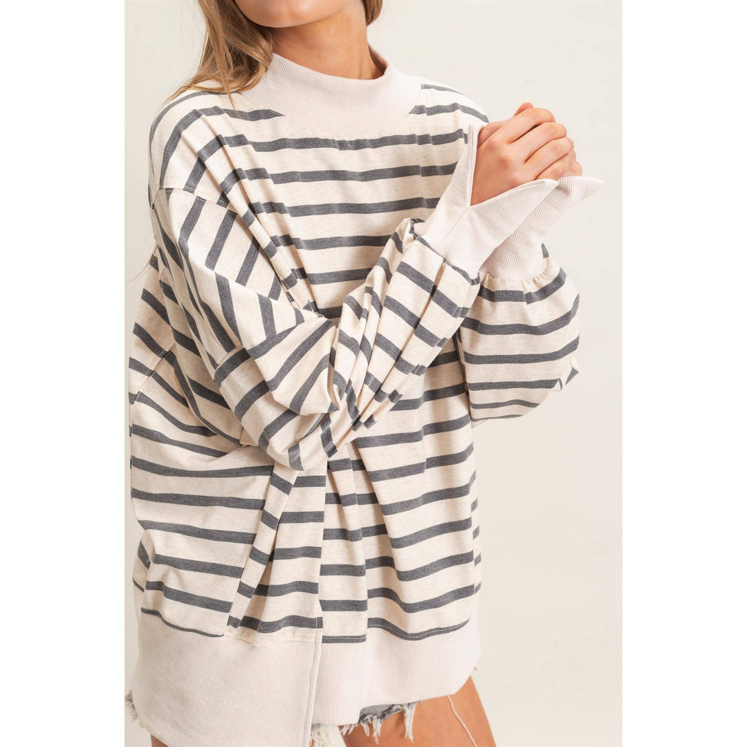 Striped Mock Neck Sweatshirt