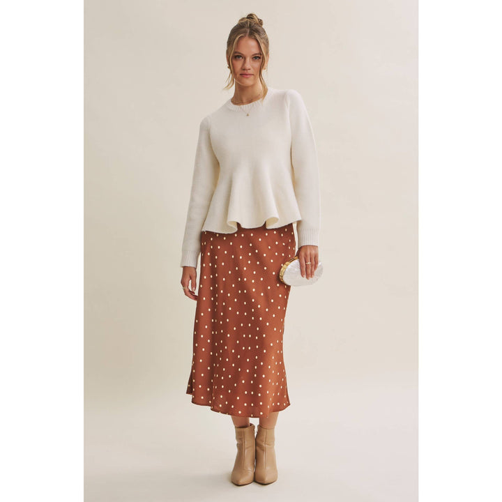 Café Dot Satin Midi Skirt