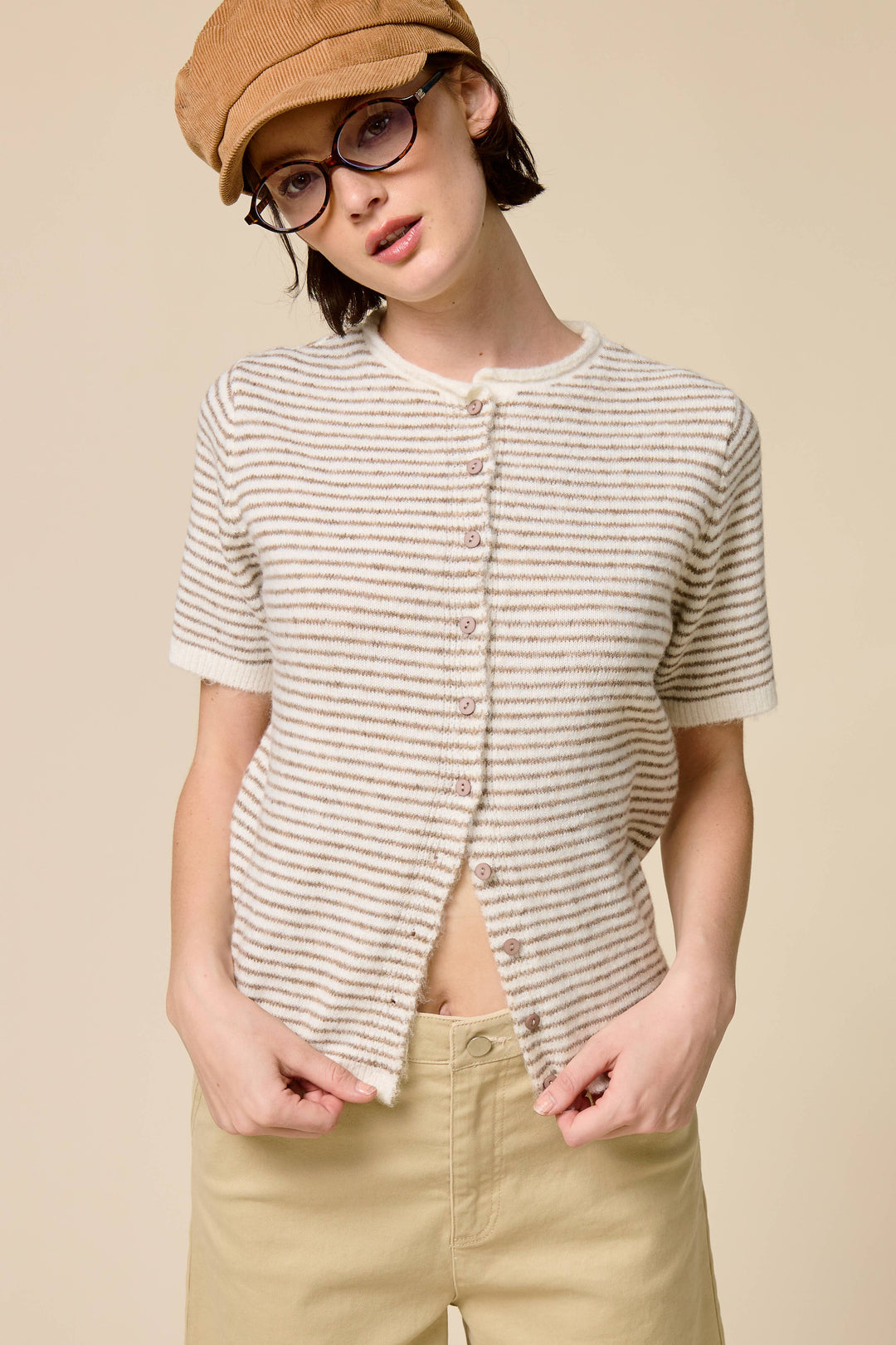 The Lucy Stripe Cardigan in Navy
