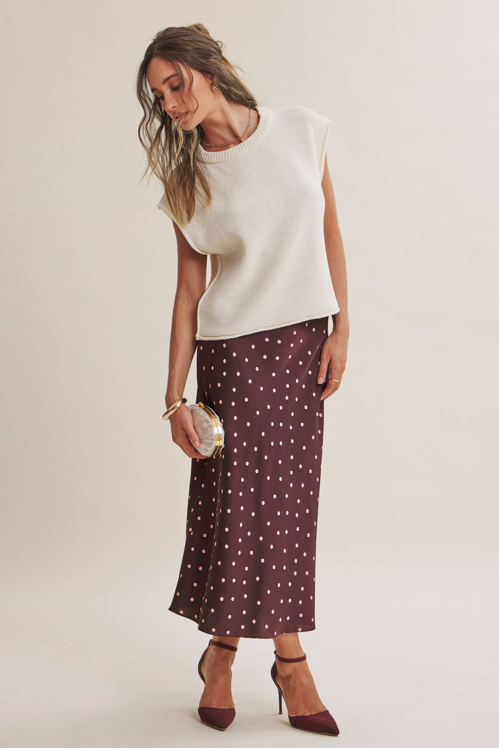 Café Dot Satin Midi Skirt