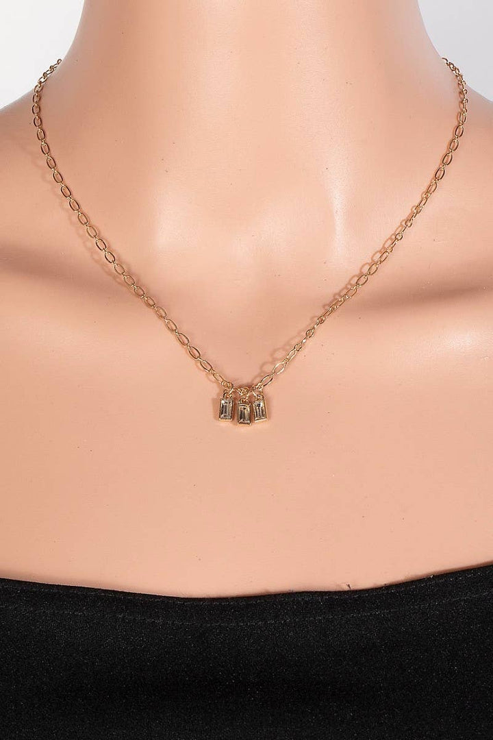 RESTOCK Faceted Glass Baguette Charms Chain Necklace