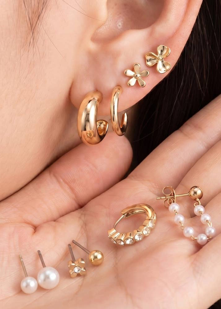 Floral Pearl Multi Style Earring Set