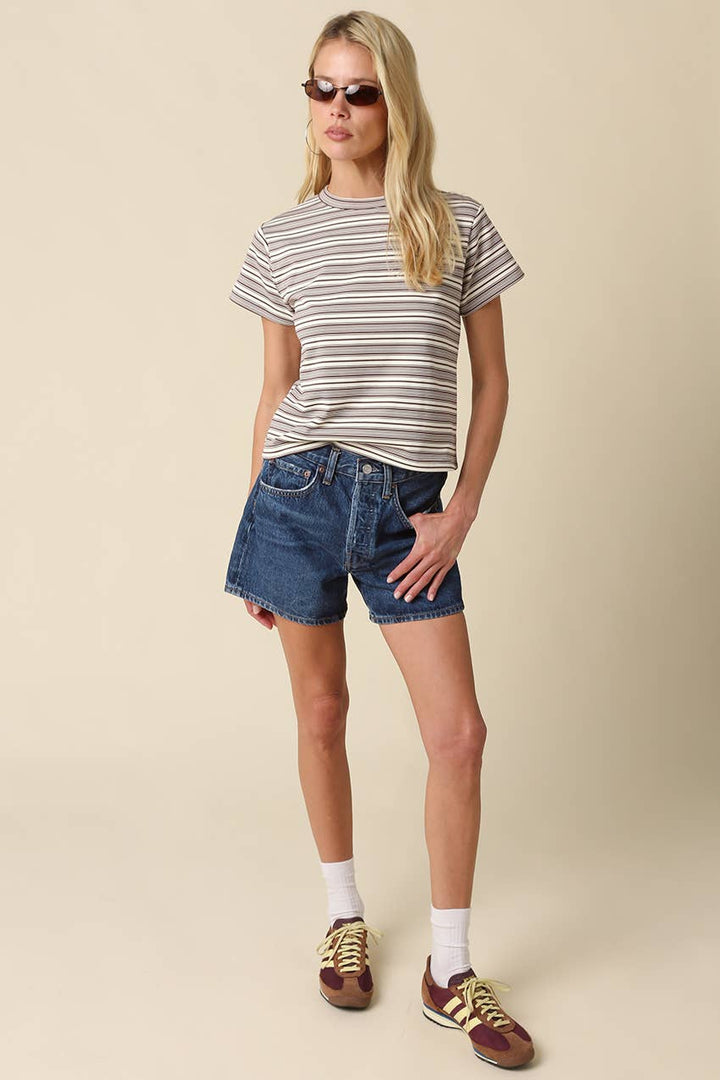 Mila Stripe Baby Tee in Cream &amp; Brown