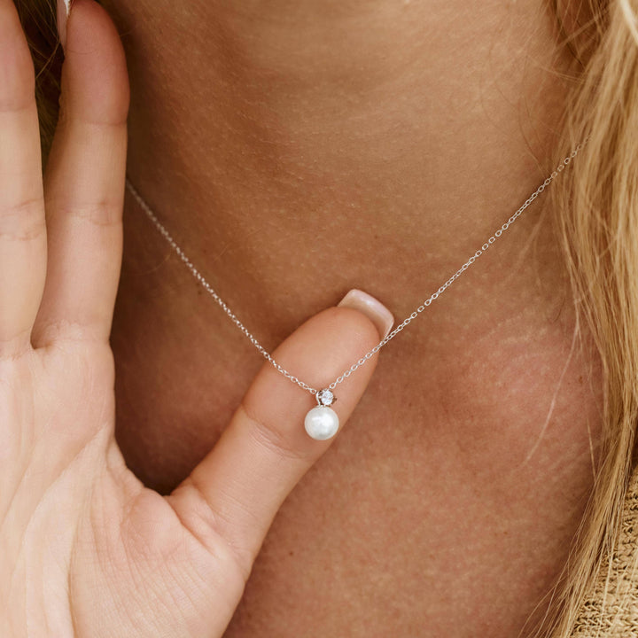 Sterling Silver Pearl & Zirconia Pendant Necklace